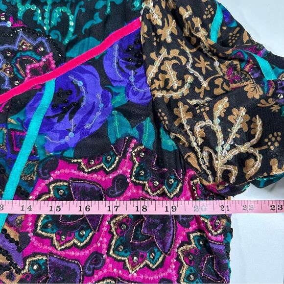 Vintage Judith Ann Creations 100% Silk Floral Patterns Embellished Maxi Dress M - Picture 11 of 16